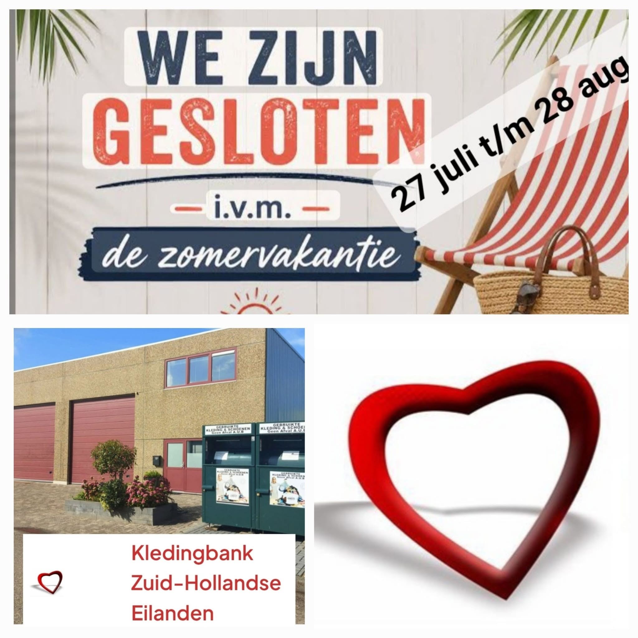 Kledingbank gesloten i.v.m. zomervakantie